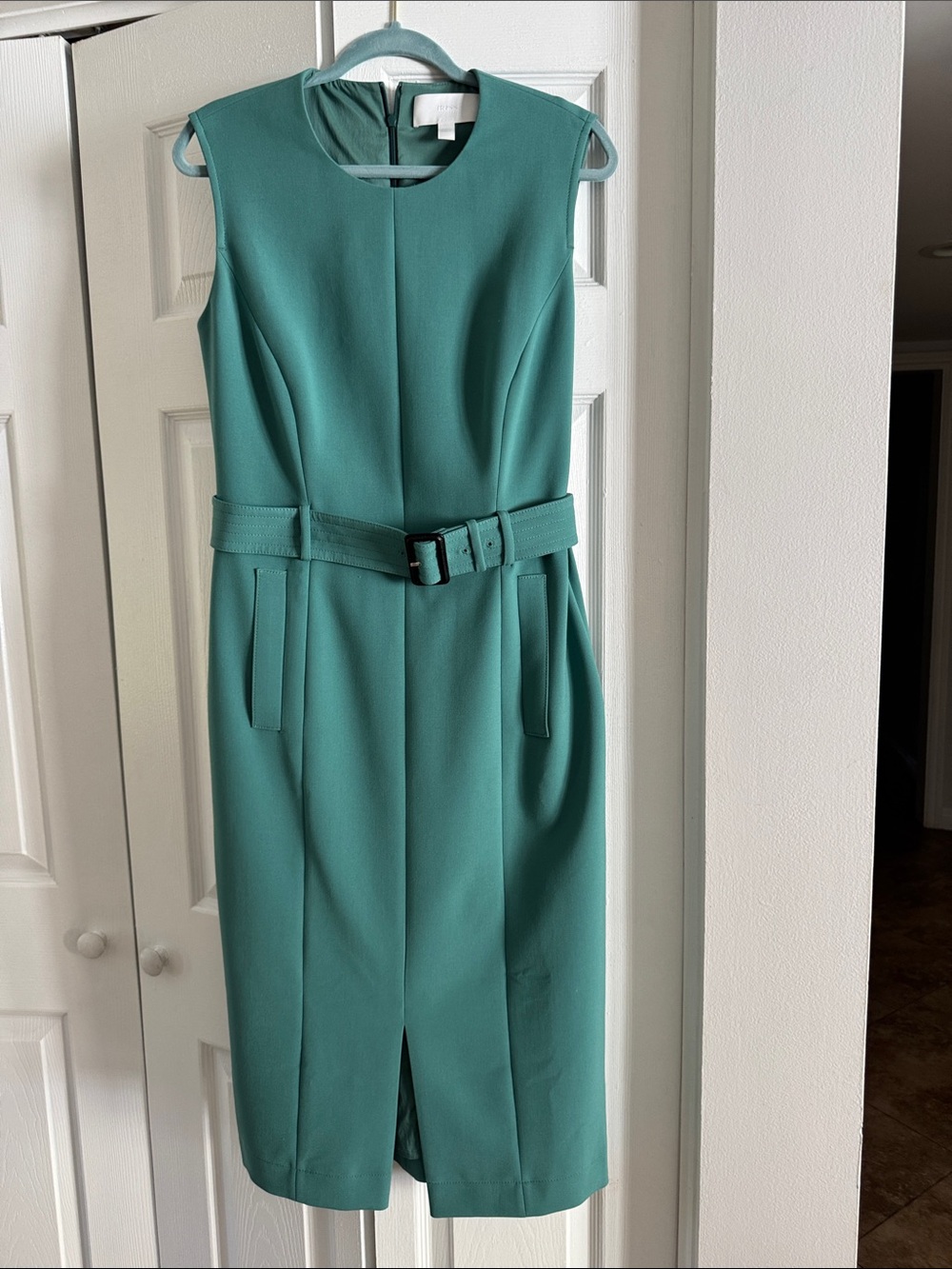 Boss Teal Sleeveless Belted Midi Dress with Front Slit size 8